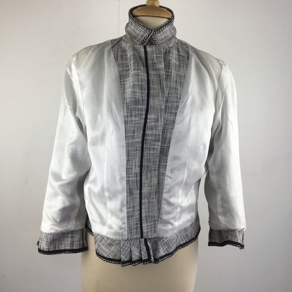 CARLISLE Black & White Fitted Jacket Whip stitched / Bottom Ruffle S 14 - Picture 4 of 11